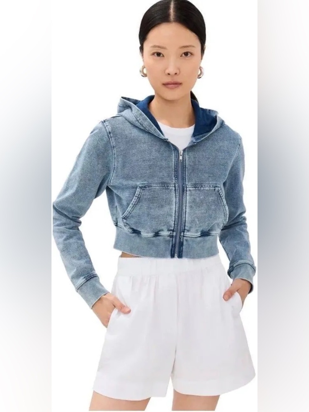 Good American - JEANIUS shrunken ZIP HOODIE Size Small R80